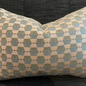 Geometric Pillow Covers / Green, Blue, and Ivory / Designer Fabric / Handmade Home Decor Accent Pillow Covers