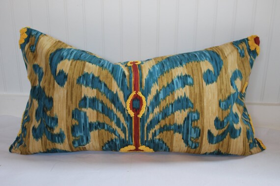 Embroidered Ikat Pillow Covers In Teal Gold Yellow And Red Etsy