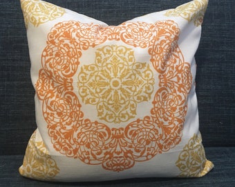 Orange, Gold and Ivory Medallion Pillow Covers/ Custom Designer Pillows / Home Soul Ginger / Handmade Home Decor Accent Pillows