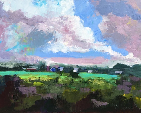 Blue and Purple Sky / Impressionistic Landscape Print / Giclee / New York Countryside  / Fine Art Print on Matte Archival Paper
