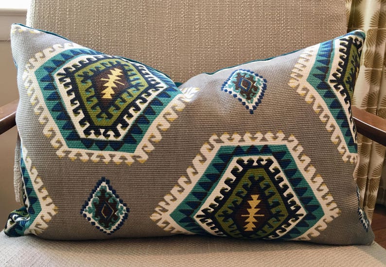 Southwest Medallion Pillow Covers / Teal Grey and Black with Etsy