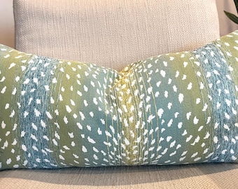 Turquoise, Green and Ivory Animal Print Pillow Covers  / Designer Indoor /Outdoor Upholstery /  Fits 12 x 24 / In Stock