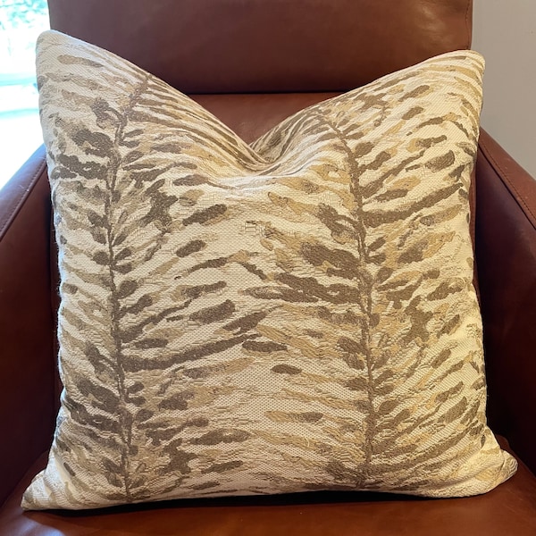 Taupe and Ivory Animal Print Pillow Cover / Designer Tapestry Fabric / Custom Handmade Home Decor Accent Pillow