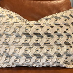 Cut Velvet Geometric Pillow Covers / Beige, Grey, Blue and Gold / Designer Hamilton Holcomb Nile Fabric / Handmade Home Decor Accent