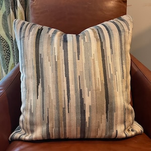 Cut Velvet Geometric Pillow Covers / Shades of Blue, Grey and Taupe  / Romo Benito Gunmetal with Solid Grey Back