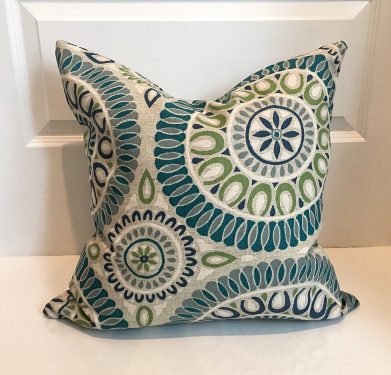 Green Teal Taupe and Ivory Mosaic Medallion Pillow Covers / Etsy