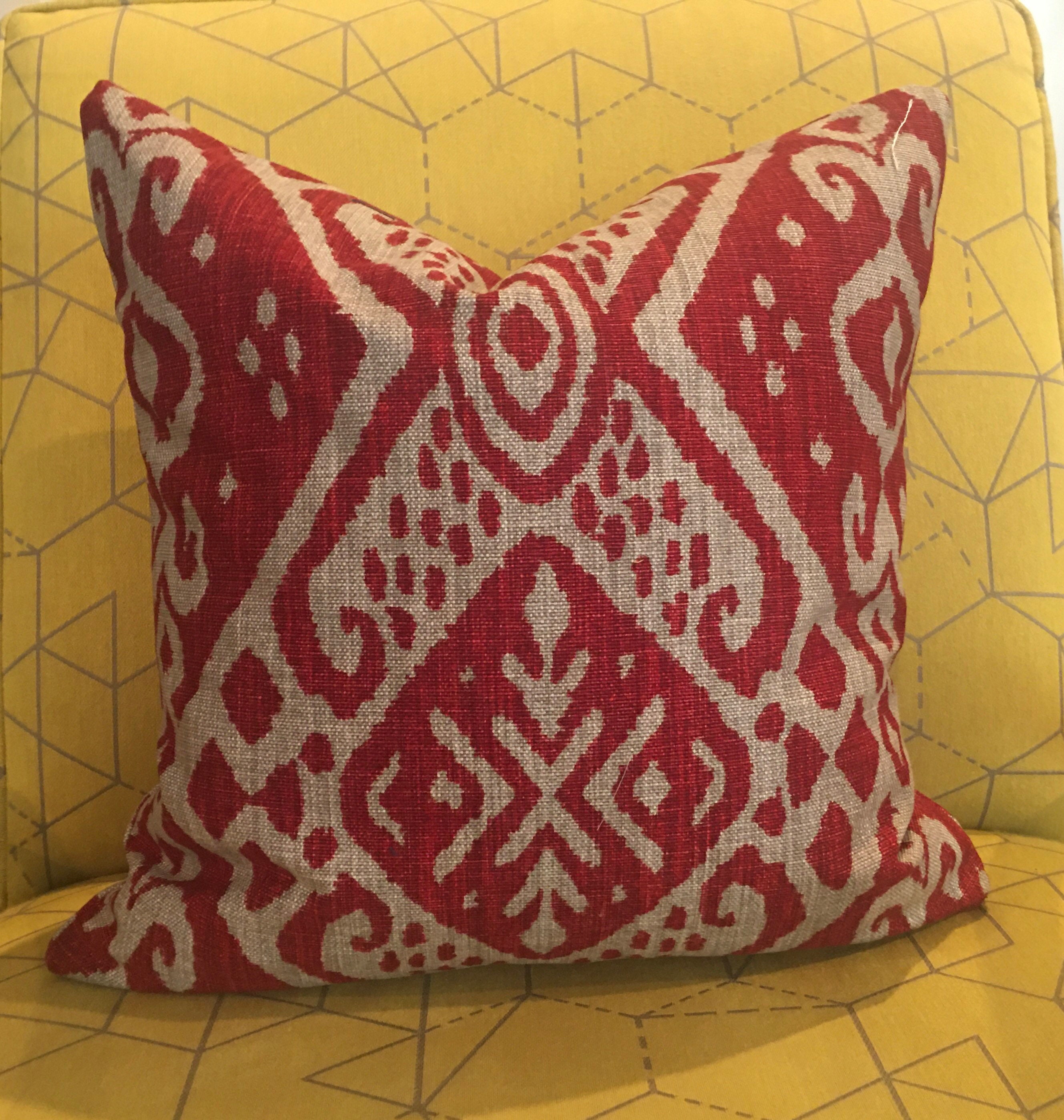 Red and Grey/Beige Ikat Pillow Covers / Designer Linen Fabric Etsy