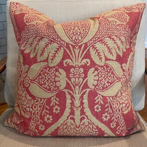 Rose Red and Creme Damask Pillow Covers Designer Fabric Handmade Home Decor Accent Pillow 20 x 20 In Stock