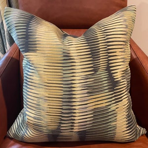 Modern Geometric Pillow Cover /  Blue, Grey, Green Gold, Beige / Designer Thibaut Fabric / Fabric both SIdes / Made to Order