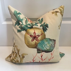 Sea life Watercolor Floral Pillow Covers / Aqua, Orange , Coral and Creme / Designer Fabric / Handmade Home Decor Accent Pillows