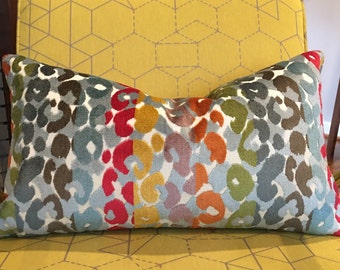 Custom Multi Color Leopard Velvet Pillow Covers / Hamilton Spree Confetti Designer Fabric / Handmade Home Decor Accent Pillows