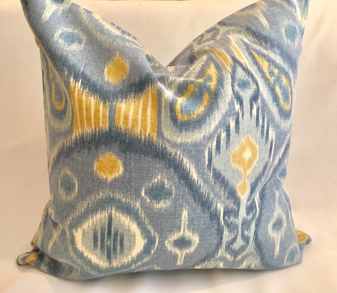 Blue and Yellow Ikat Custom Pillow Covers in Kravet's Etsy