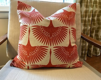 Modern Red/Orange and Oatmeal Pillow Covers / Designer Flock Linen Circa Tigerlily / Custom Handmade Home decor Accent Pillows