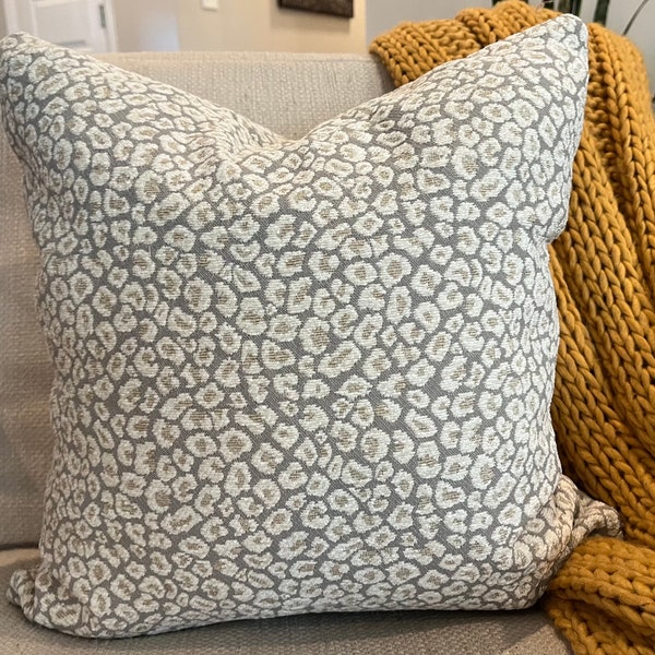 Modern Grey and Ivory Leopard Pillow Covers / Designer Spots Oyster Fabric / Handmade Home Decor Accent Pillows