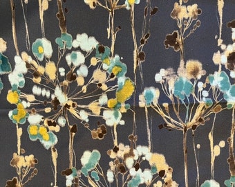 Charcoal Grey, Gold, Teal Abstract Watercolor Floral Pillow Cover / Dandelion Designer Fabric / Handmade Home Decor Accent Pillows