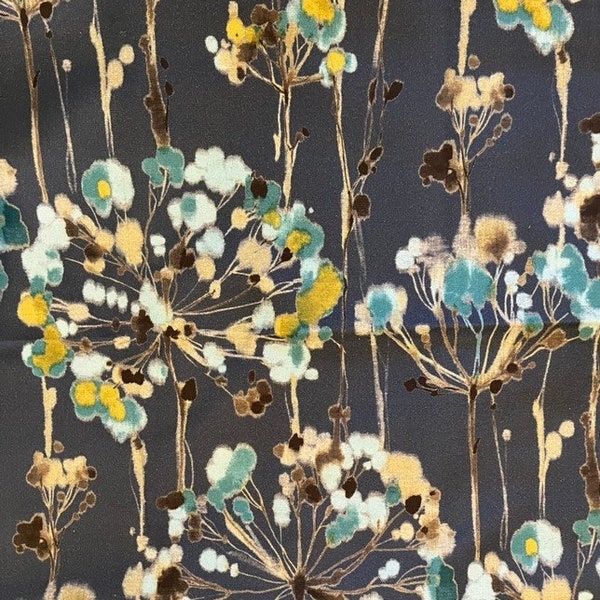 Charcoal Grey, Gold, Teal Abstract Watercolor Floral Pillow Cover / Dandelion Designer Fabric / Handmade Home Decor Accent Pillows