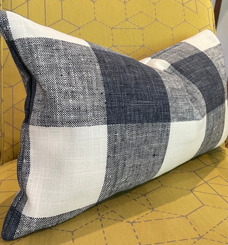 Blue and White Buffalo Check Pillow Cover / Designer P. Etsy