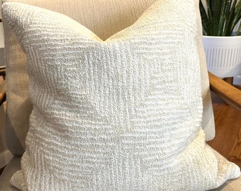 Beige and Ivory Textured Woven Pillow Covers / Designer Geometric Upholstery Fabric / Handmade Home Decor Accent Pillow