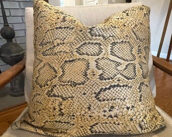 Black, Beige, Gold Snakeskin Pillow/ Designer Fabric / Custom Handmade Home Decor Accent Pillow