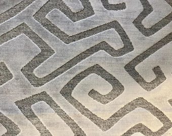 Mali Flax Cut Velvet Geometric Pillow Covers / Designer Jim Thompson Textured Upholstery Fabric with Solid Grey Velvet Back