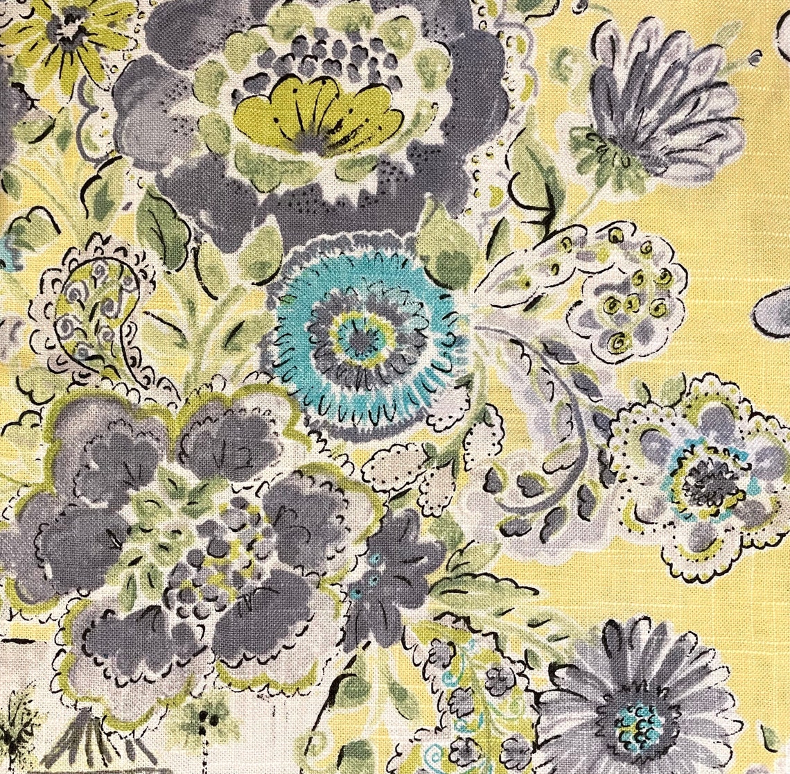 Yellow and Grey Floral Pillow Cover / Blissful Bouquet Linen Etsy