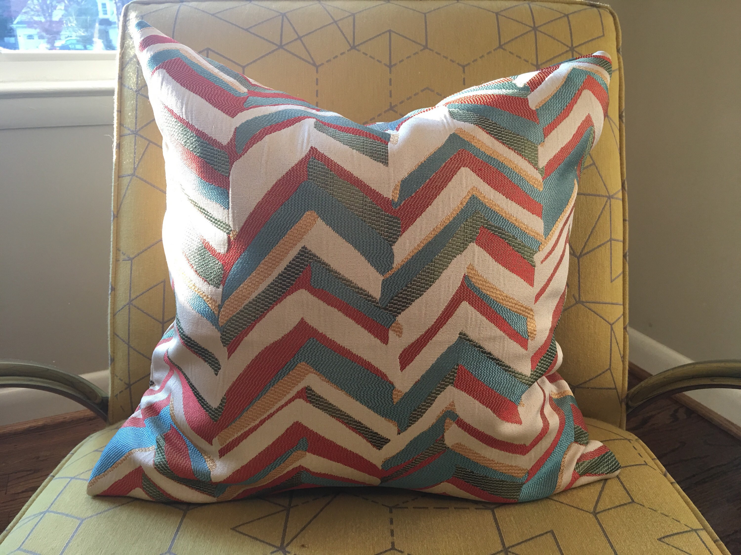 Modern Red Blue Gold and Ivory Chevron Geometric Pillow Etsy