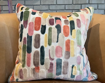 Multi Color Geometric Cut Velvet Pillow Cover / Designer Fabric / Handmade Home Decor