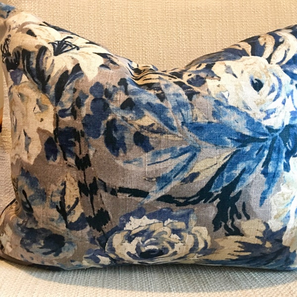 Taupe,Grey, Navy Blue and Brown Floral Custom Pillow Cover / Designer Cast a Spell Indigo  / Custom Handmade Home Decor Accent Pillows