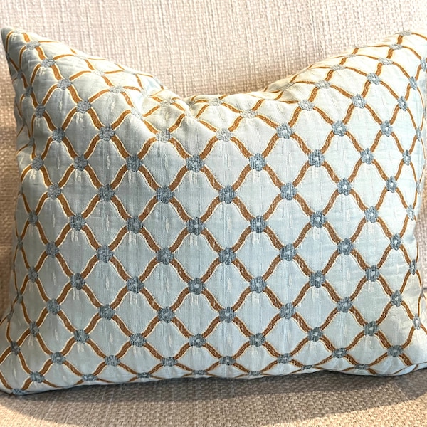 Aqua and Brown Geometric Pillow Covers / Fits 12 x 16 / Designer Upholstery Fabric / Handmade Home Decor Accent Pillow Covers