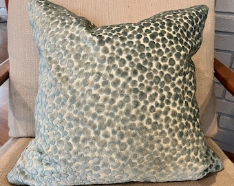 Grey Teal Blue Cut Velvet Animal Spot Pillow Covers / Designer Allied Teal Fabric / Fabric Both Sides /  Handmade Home Decor Accent