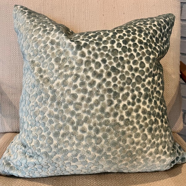 Grey Teal Blue Cut Velvet Animal Spot Pillow Covers / Designer Allied Teal Fabric / Fabric Both Sides /  Handmade Home Decor Accent