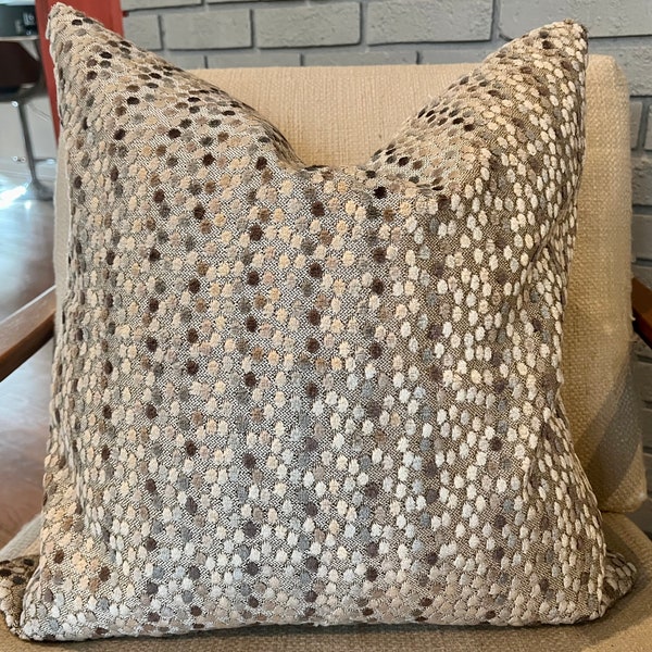 Custom Grey and Taupe Cut Velvet Pillow Covers / Bacchus Mardi Gras Pebble Designer Fabric / Handmade Home Decor Accent Pillows