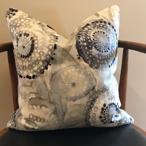 Modern Floral Pillow Covers / Grey Blue Peach and White / Etsy