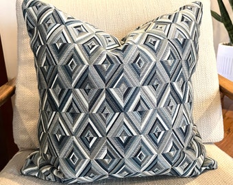 Geometric Diamond Pillow Covers / Grey, Taupe and Navy  / Designer Fabric / Made to Order Accent Home Decor Throw Pillow Cover