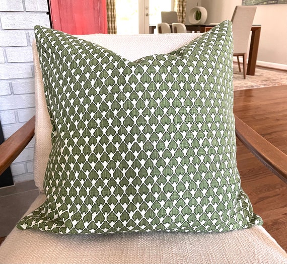 Retro Embroidered Thibaut Nola Green Throw Pillow