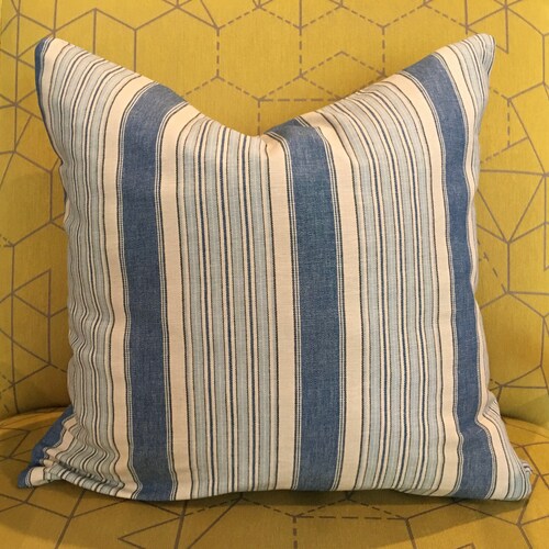 Blue and Ivory Stripe Pillow Covers / Denim Stripe / Custom Etsy