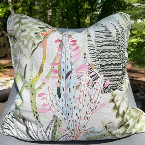 Green, Pink and Aqua and Ivory Floral Pillow Cover  / Designer Hamilton Springwood Pastel Fabric / Fabric Both Sides / Made to Order