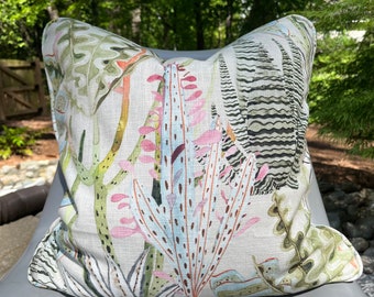 Green, Pink and Aqua and Ivory Floral Pillow Cover  / Designer Hamilton Springwood Pastel Fabric / Fabric Both Sides / Made to Order