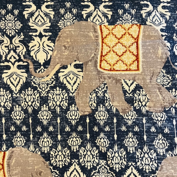 Blue, Red, Gold, Grey and Ivory Asian Elephant Pillow Cover / Designer Vern Yip Linen Fabric / Custom Handmade Pillows