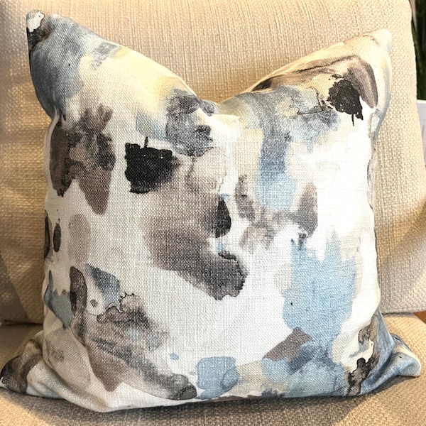 Modern Floral Pillow Covers / Charcoal Grey, Light Blue, Taupe and Ivory / Designer Fabric / Handmade Home Decor Accent