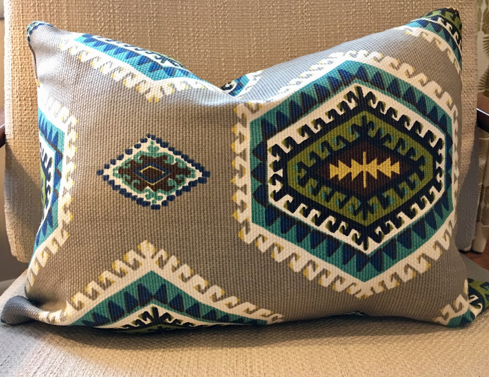 Southwest Medallion Pillow Covers / Teal Grey and Black / Etsy