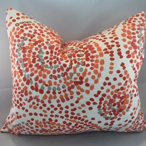 Orange, Grey and Ivory Medallion Pillow Cover  / Designer Orange Glimpse Fabric / Handmade Home Decor Accent Pillow / In Stock