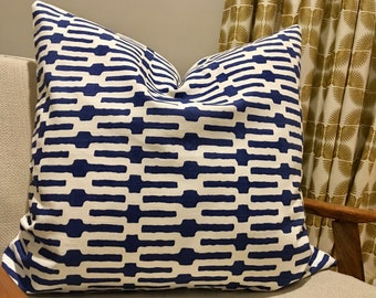 Navy Blue and Ivory Geometric Pillow Covers  / Designer Links Indigo / Handmade Custom Home Decor Accent Pillows / In Stock