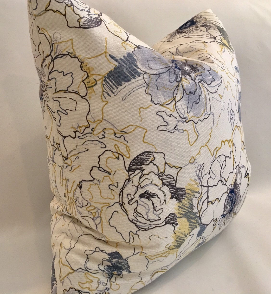 Modern Grey Blue Gold and Ivory Floral Pillow Covers / Etsy