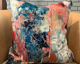 Multi Color Abstract Velvet Pillow Cover / Art De Vivre – Jewel Designer Fabric / Handmade Home Decor