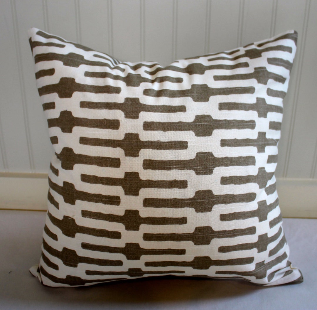 Taupe and Ivory Geometric Pillow Cover / 18 X 18 / Designer Anne Selke  Links With Natural Canvas Back / Handmade Home Decor / in Stock - Etsy