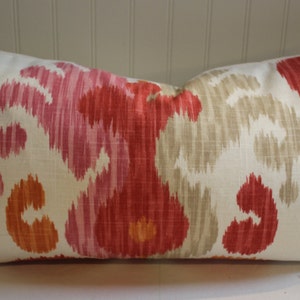 Orange, Pink, Grey and Ivory Ikat Pillow Cover in Braemore&#39;s Journey Fruity / Fabric Both Sides / Made to Order