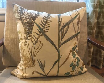 Botanical Floral Fern Pillow Cover / Grey, Teal, Yellow, Ivory / Designer Braemore Morning Dew Fabric / Handmade Home Decor Accent Pillows