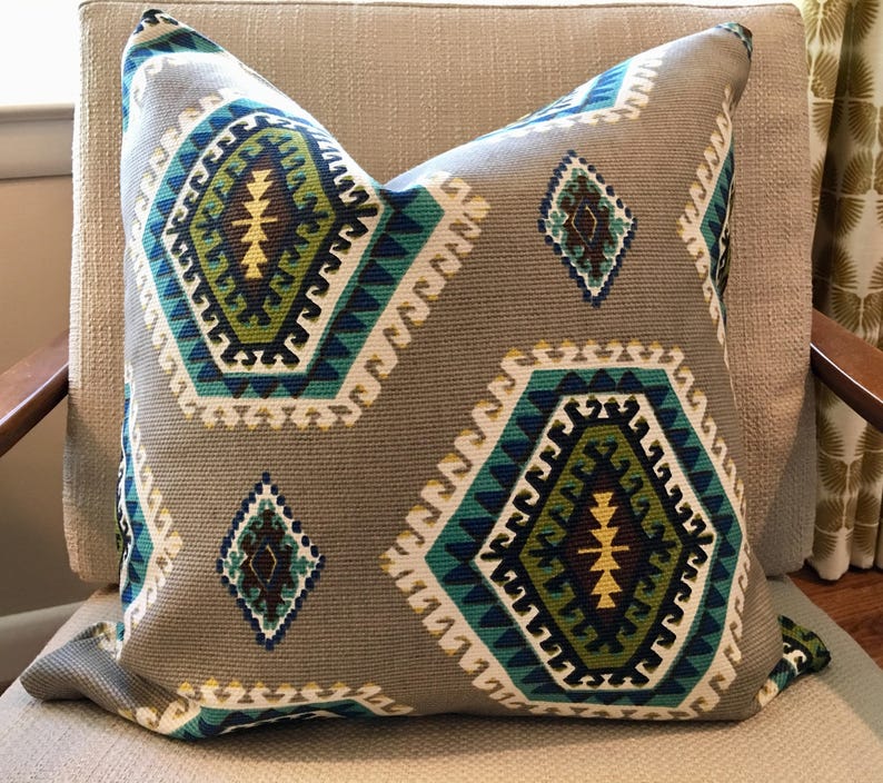 Southwest Medallion Pillow Covers / Teal Grey and Black / Etsy