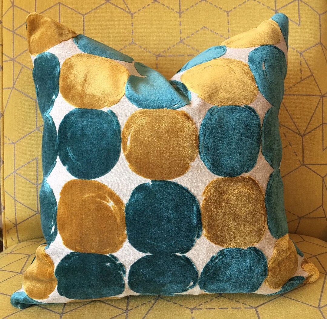 Velvet Peacock and Gold Geometric Pillow Cover Designer Robert